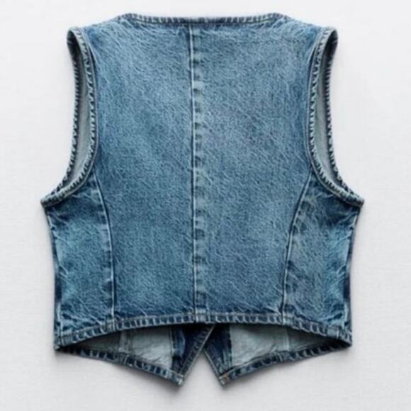 Zara Cripped denim jean vest Sz XS 100 % Cotton excellent condition - Picture 2 of 13